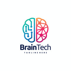 digital brain logo, brain tech logo