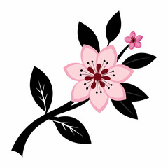 Obraz premium 2d flat color silhouette vector of a cherry blossom flower