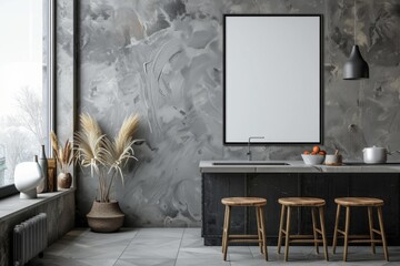 Poster mockup in scandinavian kitchen interior created with generative ai