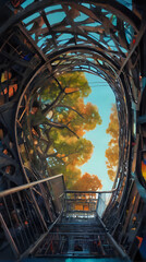 Obraz premium a painting of a spiral staircase going up to a tree