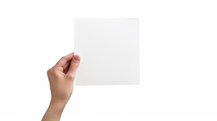 Obraz premium hand holding blank square paper sheet for copy space isolated on white cutout