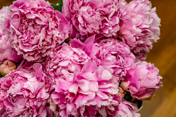 Obraz premium Pink flowers blooming peonies, bouquet.