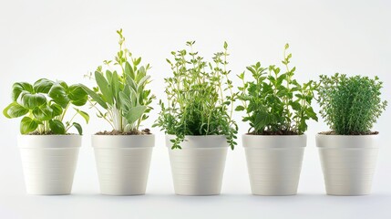 Fototapeta premium Potted herbs, isolated on a white background
