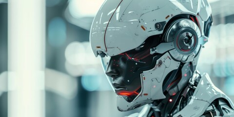 Fototapeta premium a realistic analogue photo of a closeup of a humanoid android futuristic soldier 