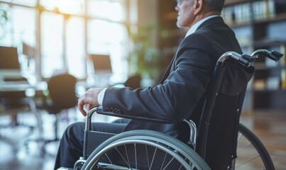 Obraz premium Close up hand Disabled businessman in wheelchair in office