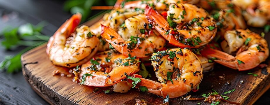 garlic prawns grilled in black pan.
