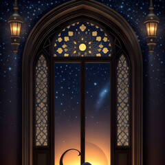 a islam mosque with stars and crescent moon