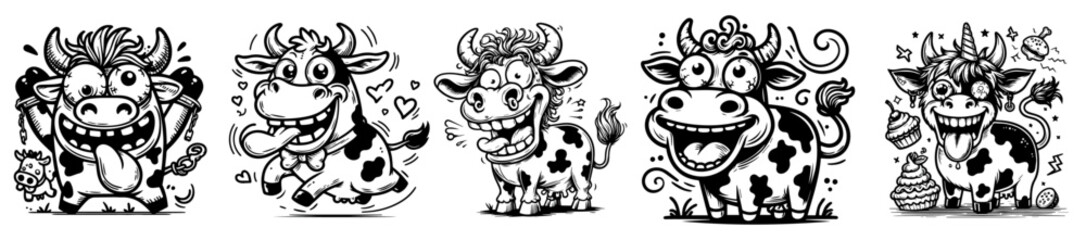 collection of crazy cartoon cow drawing