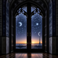 a islam mosque with stars and crescent moon