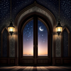 a islam mosque with stars and crescent moon