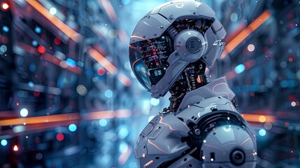 Fototapeta premium An illustration of a futuristic robot in a high-tech environment. 