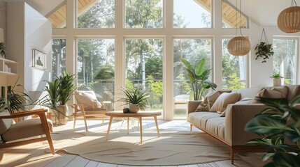 Fototapeta premium sunlit home renovation with modern windows and natural light interior design concept