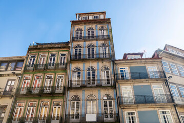 Facade of old classic buildings, Oporto, Portugal