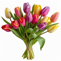 Obraz premium Bouquet of colorful tulips isolated on a white background,