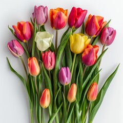 Fototapeta premium Bouquet of colorful tulips isolated on a white background,
