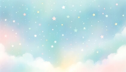 A soft starry sky features a light with pastel-colored stars soothing blue color with scattered stars in gentle pastel shades background.