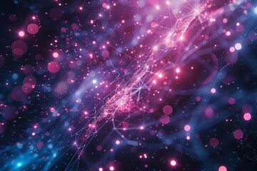Fototapeta premium Abstract lines converge on radiant dots, embodying the power of connectivity. Desktop wallpaper. 