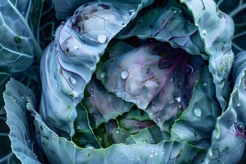 Obraz premium Big cabbage in green leaves closeup beautiful healthy vegetable. Top view.