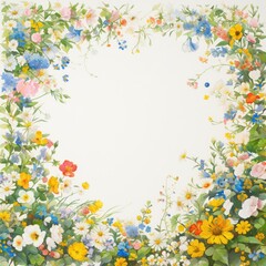spring colorful flowers border illustration black paper canvas, ai