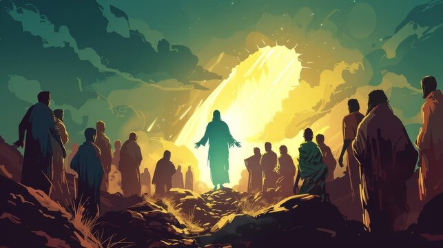 the resurrected jesus appearing to his followers religious concept illustration