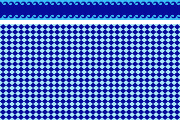 A strip with a dark blue background, which includes an sea ​​waves