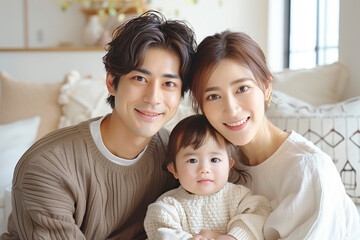Fototapeta premium 家族のポートレート リビングにいる親子