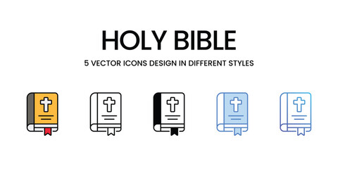 Holy Bible icons vector set stock illustration.