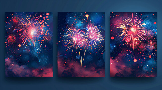 Festive congratulation flyer with stylish fireworks and a trendy design