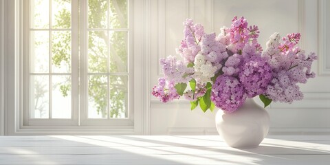 Fototapeta premium lilac foxglove flowers in white vase interior home decoration, ai