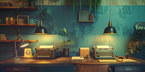 Typewriter Display in Retro Style Office
