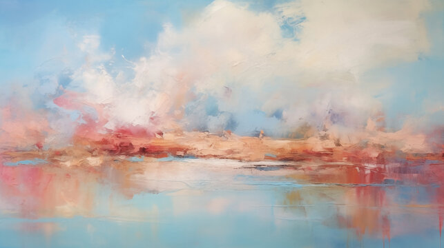 Minimalist landscape art with water and clouds