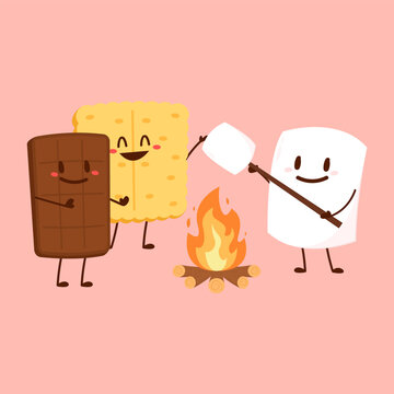 recommend clip art: Sweet sandwiches from chocolate and marshmallow. Scheme of smore sweet children dessert preparing, cartoon vector illustration isolated on white background.