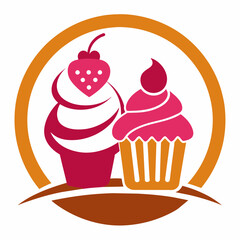 Vector logo design template Cake, cupcakes silhouette illustration  on white background