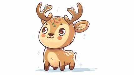 Fototapeta premium A charming cartoon deer with large, expressive eyes and colorful sprinkles on its antlers, looking happy and adorable.