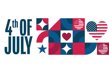 4th of July. Happy Independence Day. USA. Holiday concept. Template for background, banner, card, poster with text inscription. Vector EPS10 illustration.