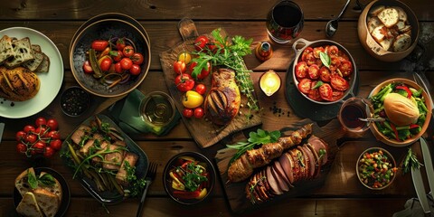 Gourmet Meal with Wine and Fresh Ingredients