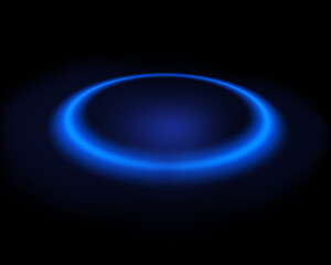 Magic portals on the night scene. Blue round holograms with rays of light and sparkles. Glowing futuristic teleport tunnel with copy space on black background.	