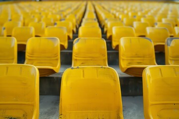 Fototapeta premium Empty Yellow Stadium Seats - AI Generated