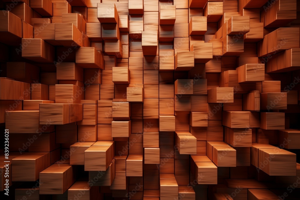 Poster continuous square blocks room wall. frontal empty stone indoor design. generate ai