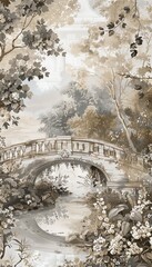 Pale Bridge with Artistic Herb and Ephemera Accents retro