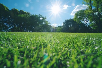 The grassy ground of the patio, when seen from a view, appears to stretch endlessly until it meets the lush borders of the botanical garden