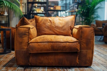 Lounge Brown Leather Sofa isolated - AI Generated