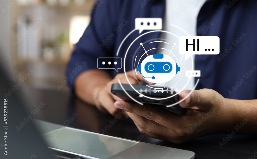 Aufkleber ai artificial intelligence,digital chatbot, man chatting with digital assistant chatbot on mobilepho