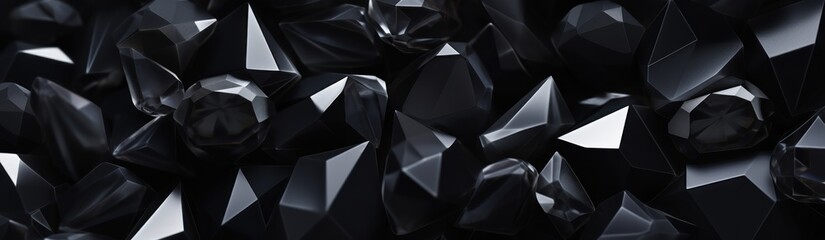 Black Gemstone. Macro. A beautiful Sapphire gems isolated. Black, Sapphire or Tourmaline Black crystals. Gems. Mineral crystals. Black gem background, Texture, pattern. Black crystal facet background.