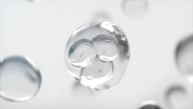 Cosmetic essence, a bubble of liquid, a molecule inside a bubble of liquid on a background of water.