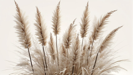 Obraz premium Tranquil Harmony: Elegant Arrangement of Pampas Grass and Dried Flowers in Cream, Brown, and White Shades, Generative AI
