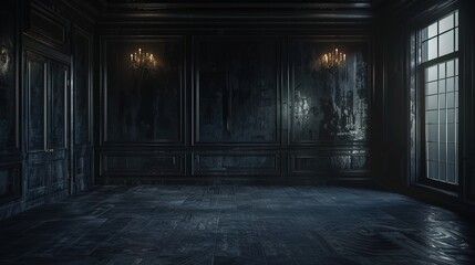 Fototapeta premium Empty elegant dark room at night with copy space