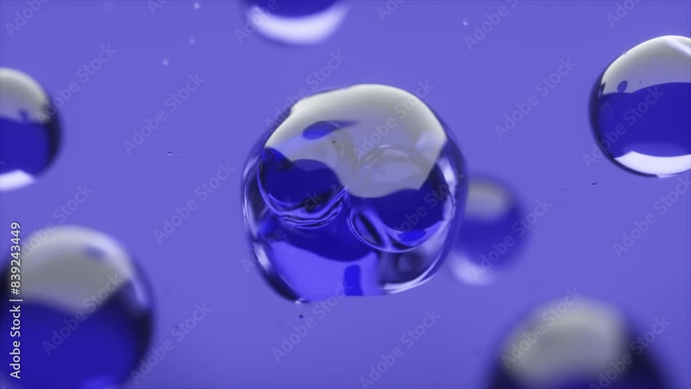Poster 3d abstract background with floating translucent blue spheres on a blue backdrop