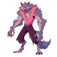 Fototapeta premium an illustration of angry vukodlak white eyes pink clothes