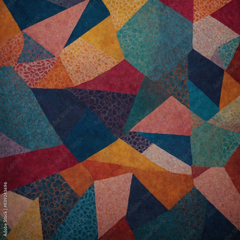 Aufkleber collection of polygons, each exhibiting unique texture, color. these polygons arranged in random pat